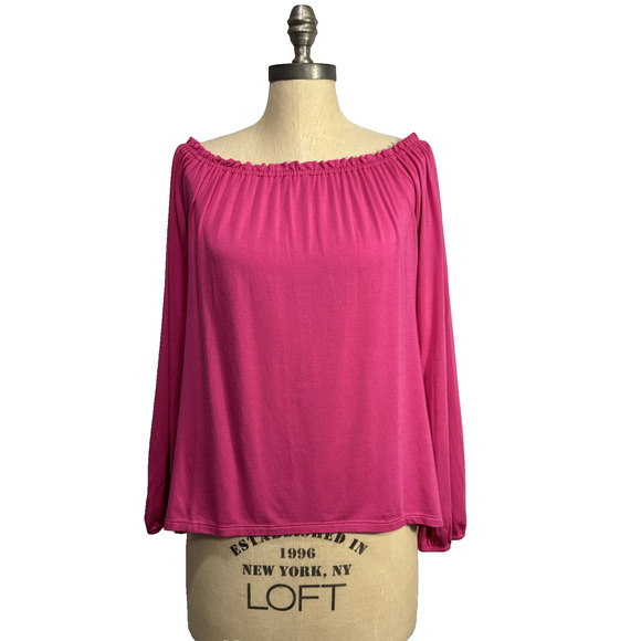 Go Couture Off Shoulder Top Women S Pink Long Sleeve Colorful Summer Soft - Picture 1 of 10